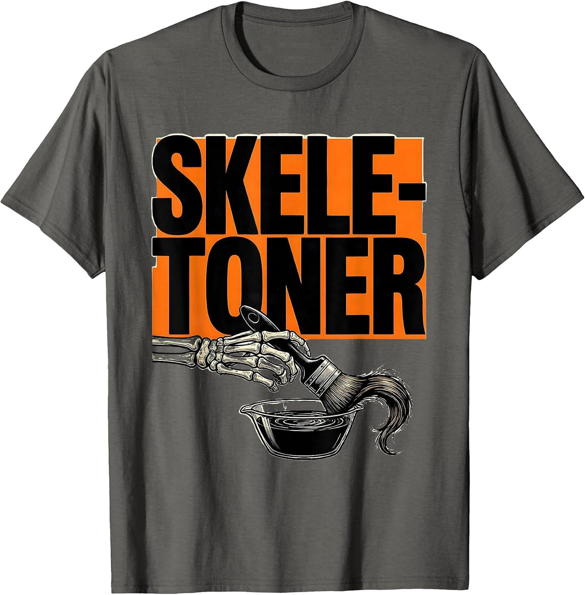 Skele-Toner Funny Skeleton Hairstylist Barber Halloween T-Shirt - Asphalt Grey