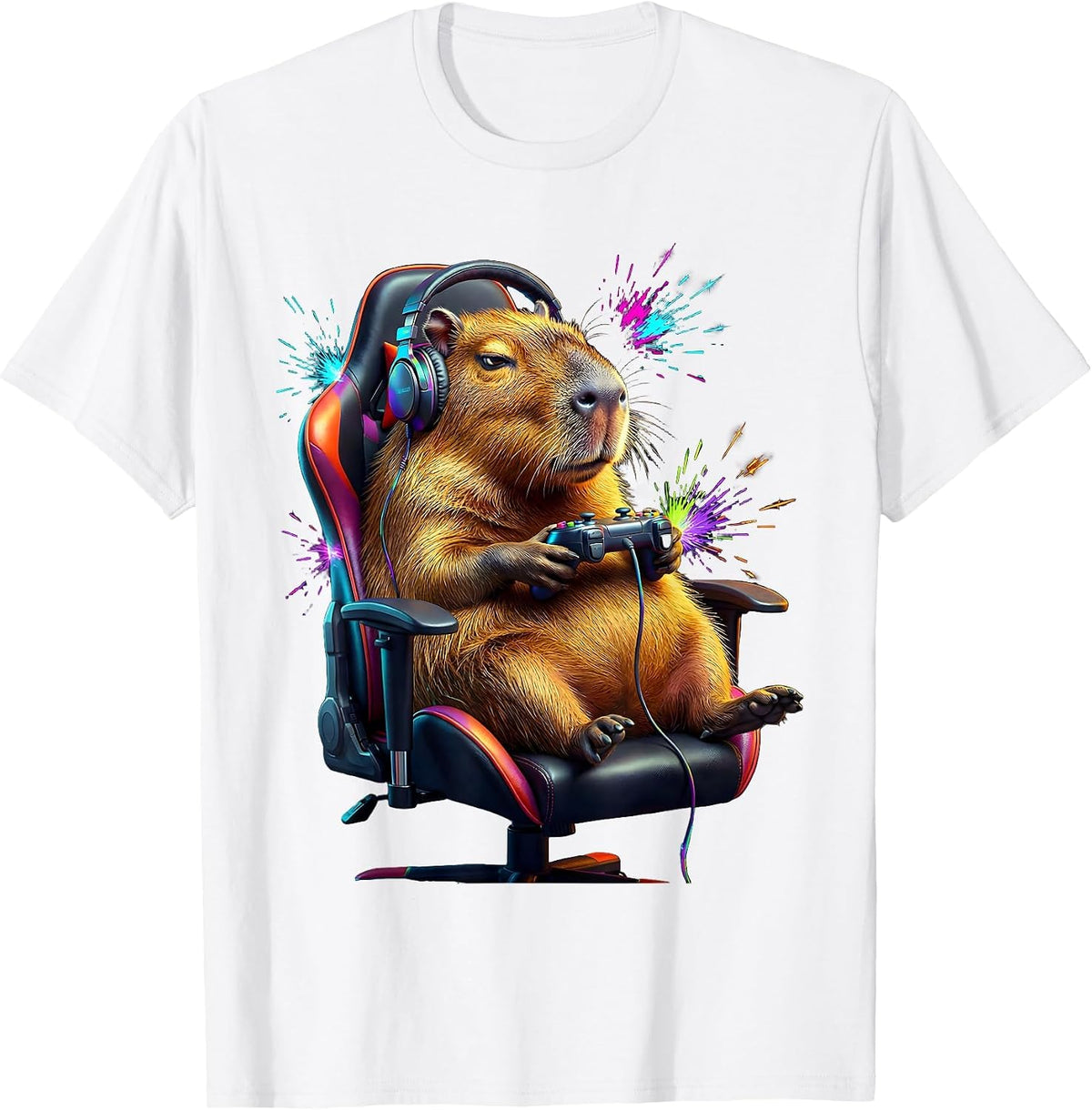 Men's Capybara Gamer Funny Animal Lover Meme Humor T-Shirt - White