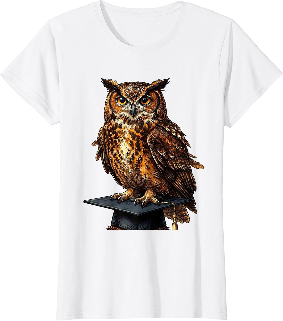 Wise Owl Graduation Cap Illustration T-Shirt - White