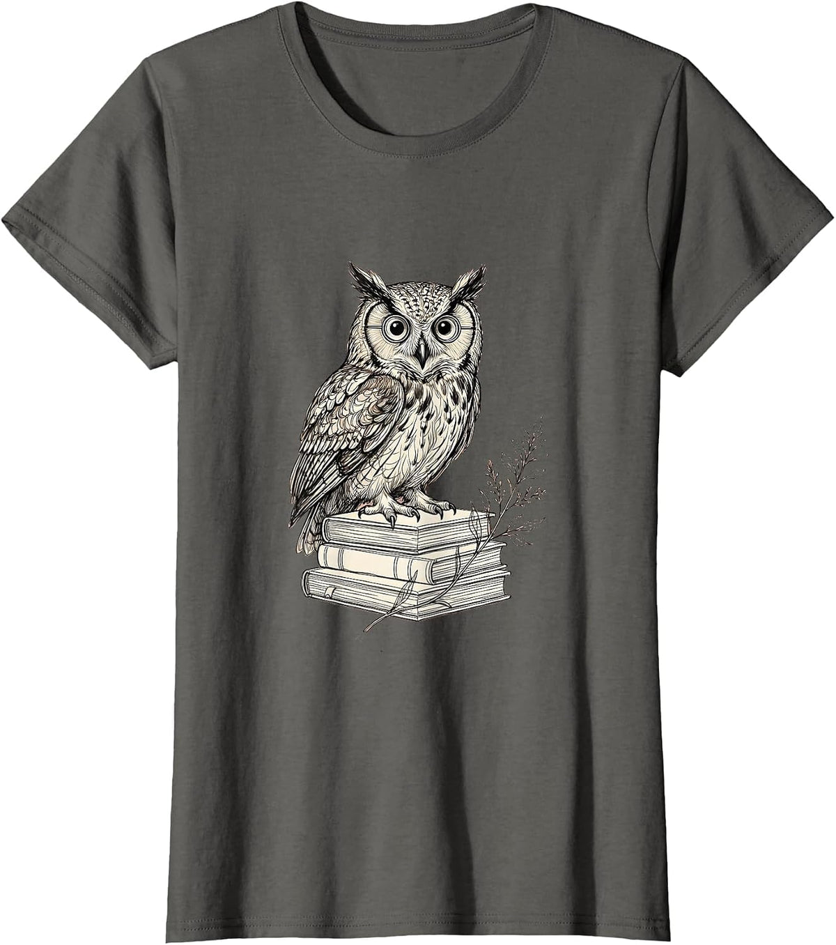 Women's Wise Owl on Books Cute Teacher Graphic T-Shirt - Asphalt Grey