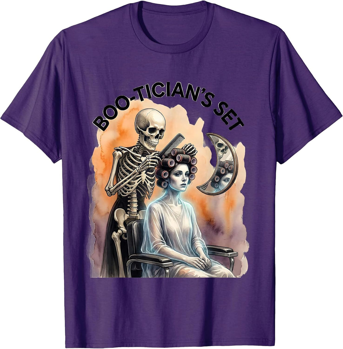 Men's Boo-Tician's Set Watercolor Skeleton Hairstylist Halloween T-Shirt - Purple