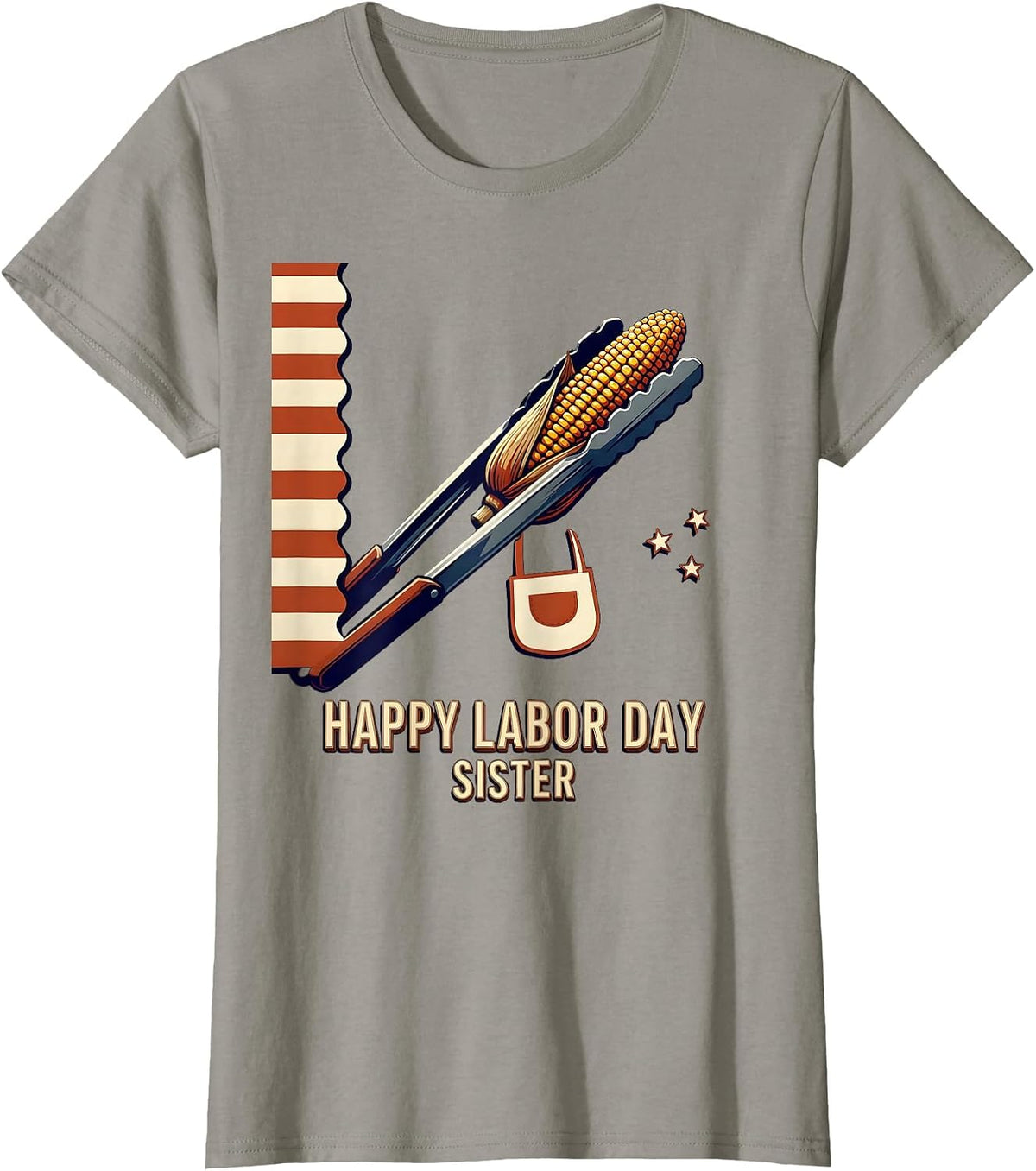 Women's Happy Labor Day, Sister Patriotic Americana Celebration T-Shirt - Slate Grey