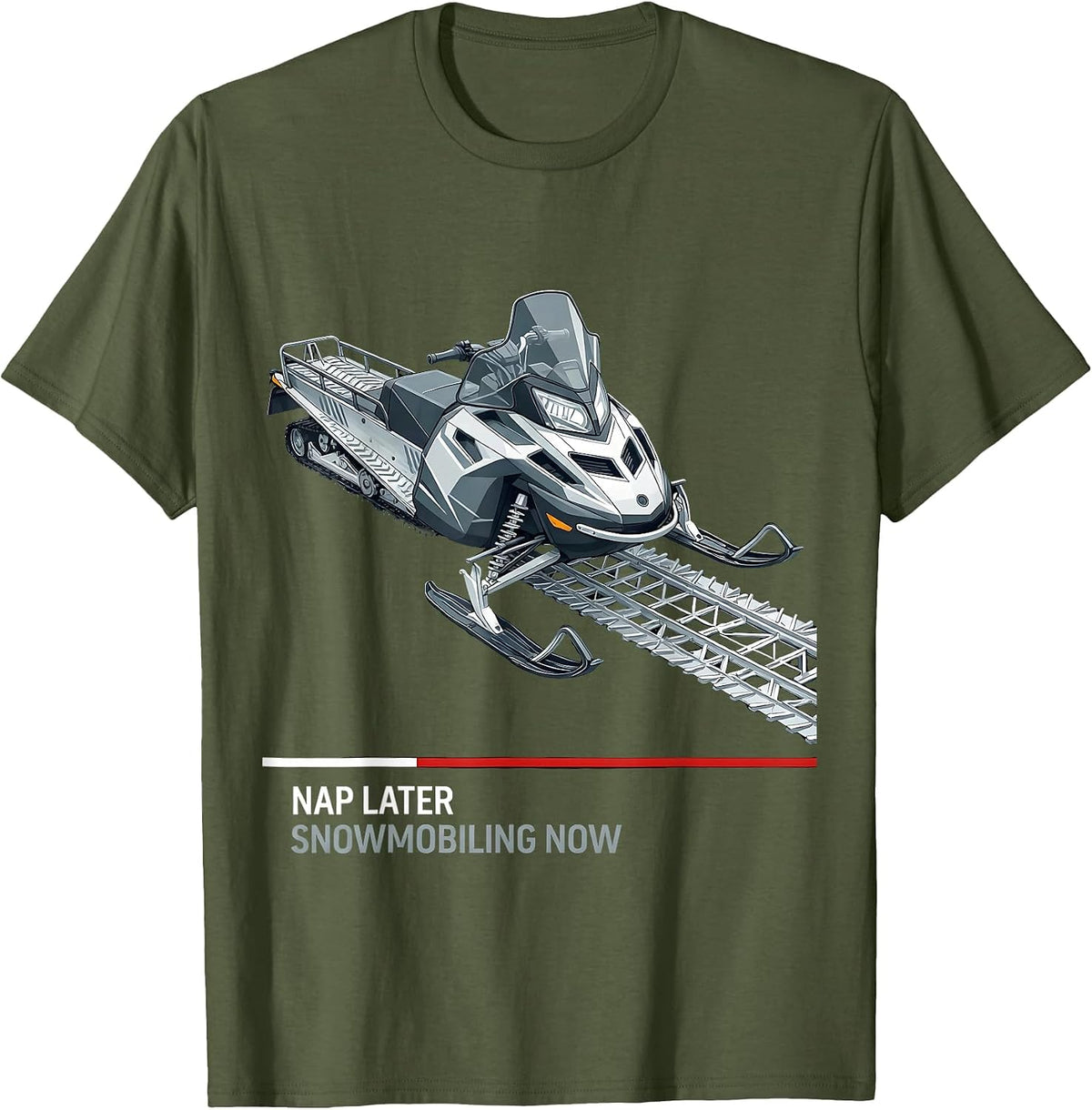 Nap Later, Snowmobiling Now Funny Grandpa Snowmobile Hobby T-Shirt - Olive Green