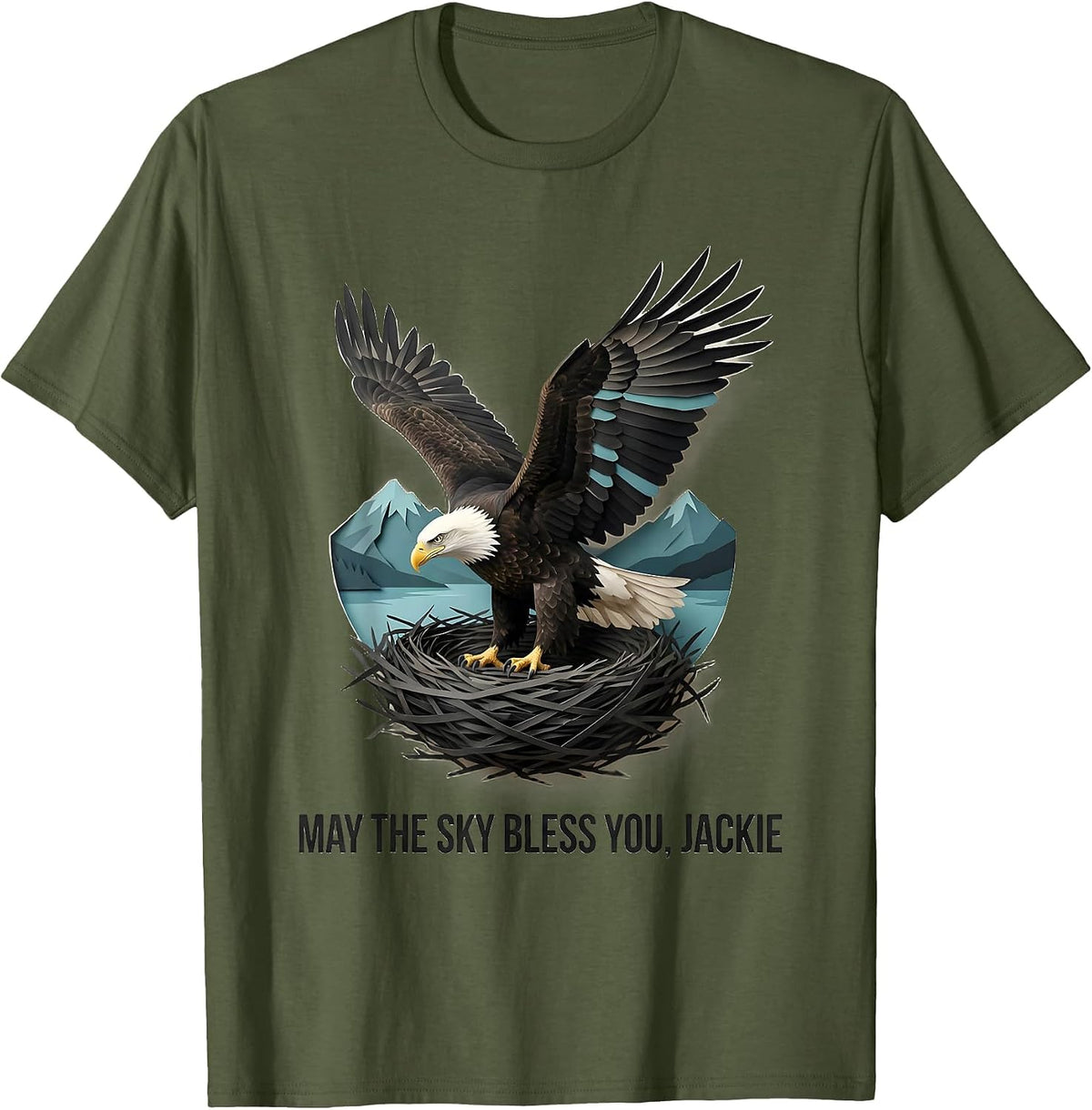 May The Sky Bless You Jackie Vintage Eagle Memorial Tribute T-Shirt - Olive Green
