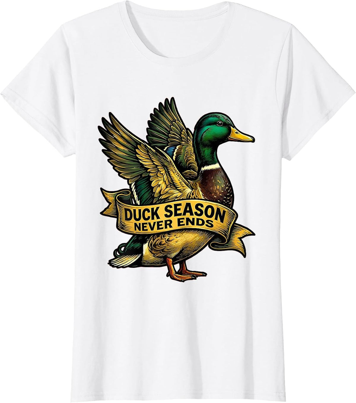 Duck Camo Duck Season Never Ends Design T-Shirt - White