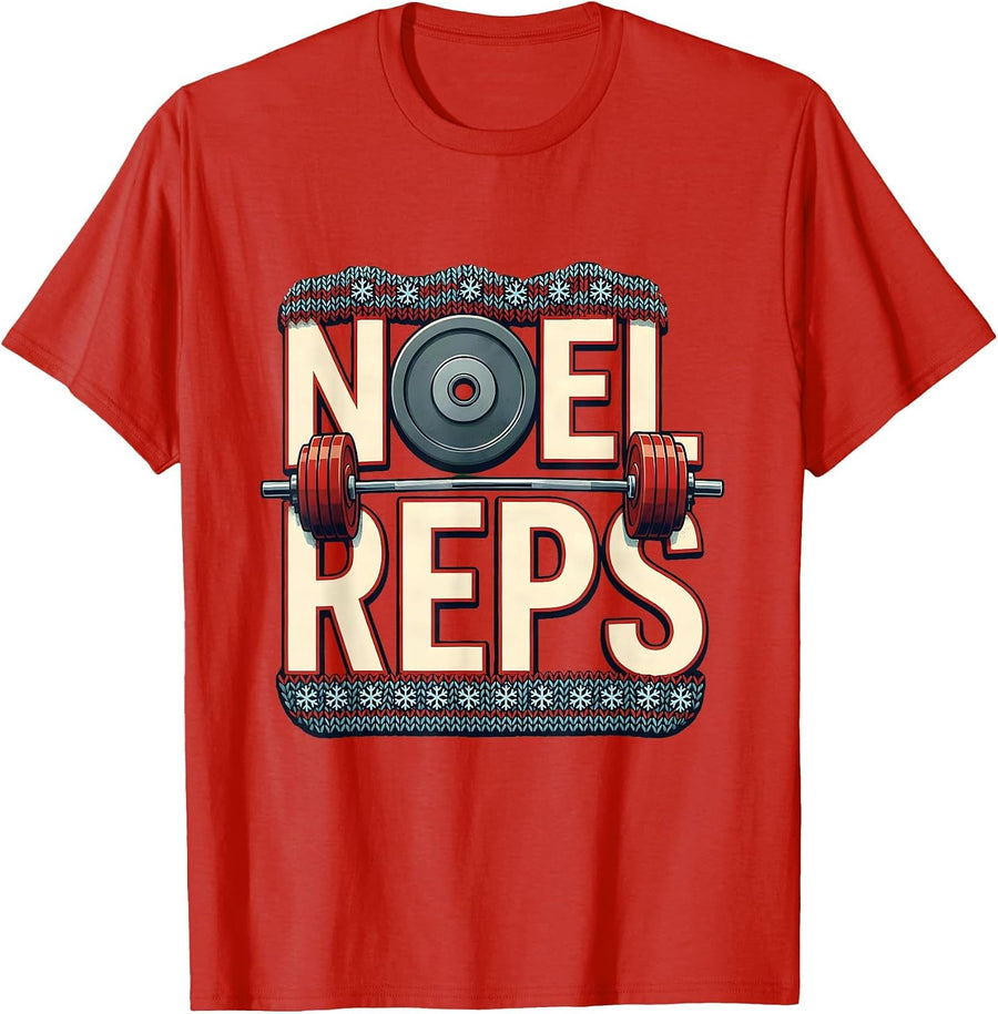 Men's Noel Reps Funny Christmas Gym Weightlifting Workout Fitness T-Shirt - Red