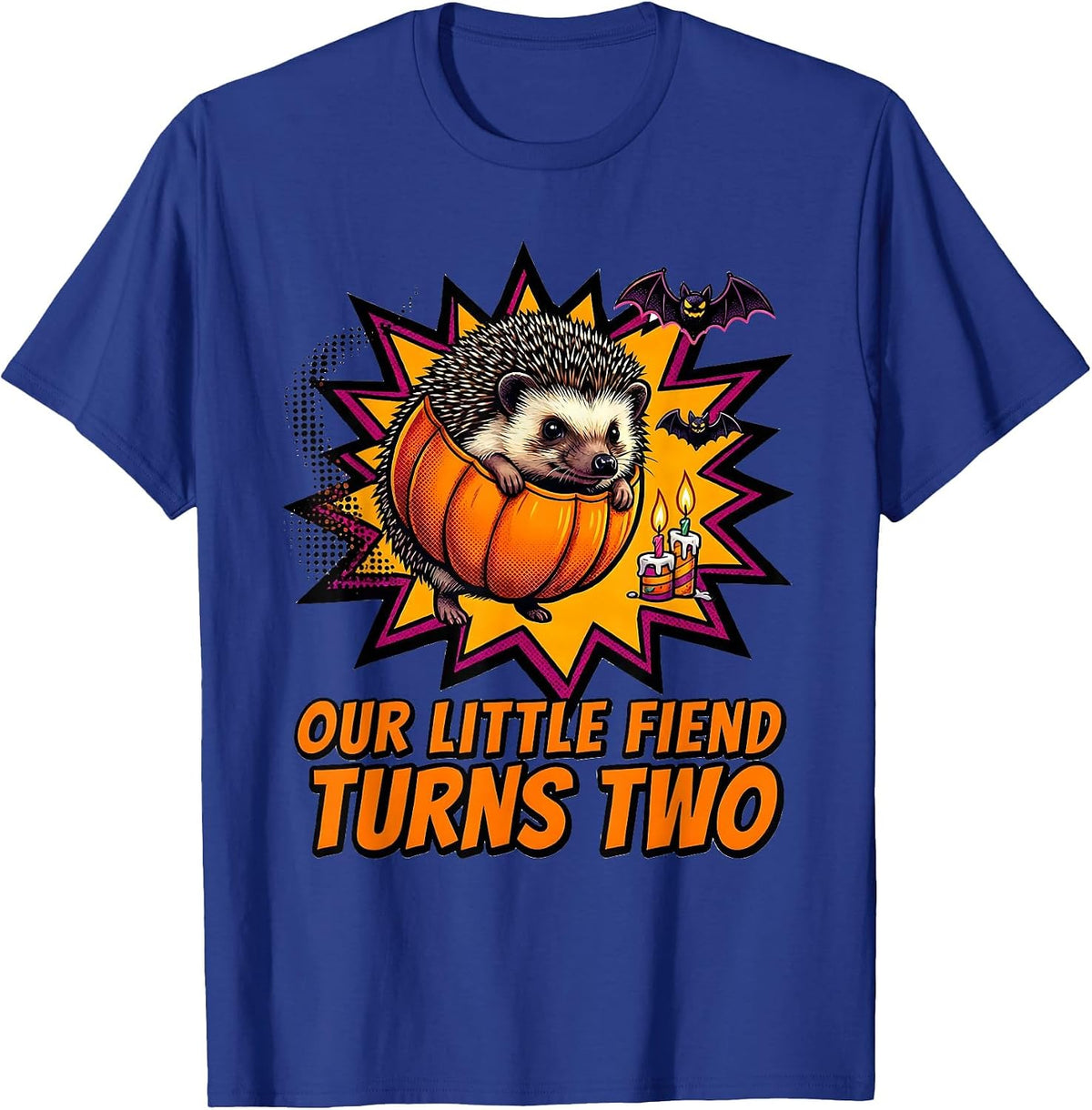Our Little Fiend Turns Two Cute Hedgehog Halloween Toddler T-Shirt - Royal Blue