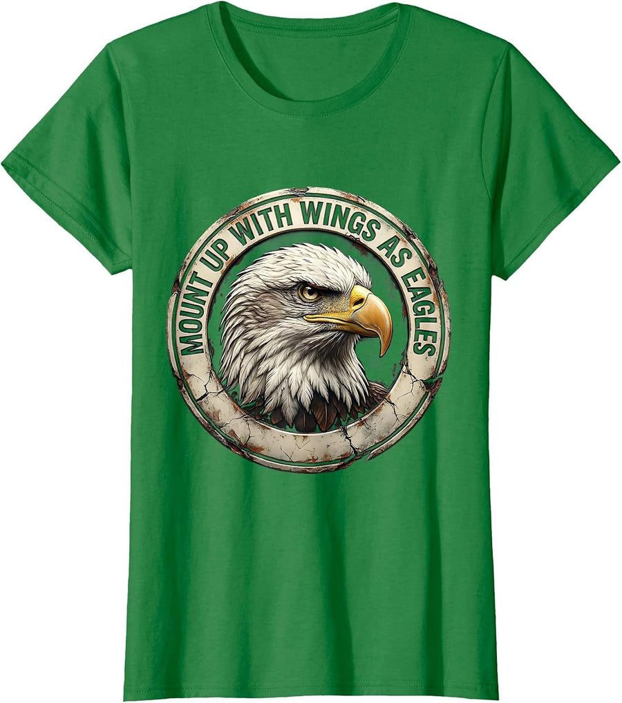 Women's Mount Up With Wings As Eagles Distressed Eagle Faith Vintage T-Shirt - Kelly Green