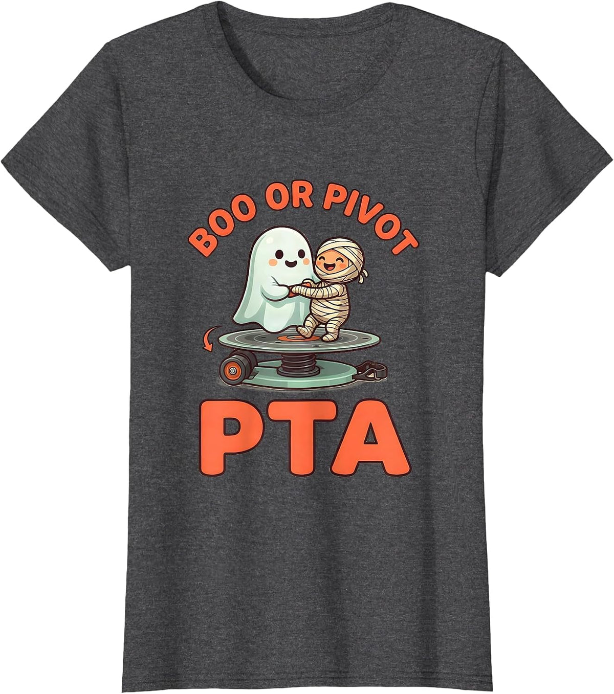 Women's Boo Or Pivot PTA Cute Kawaii Halloween Rehab Therapy Team T-Shirt - Dark Heather Grey