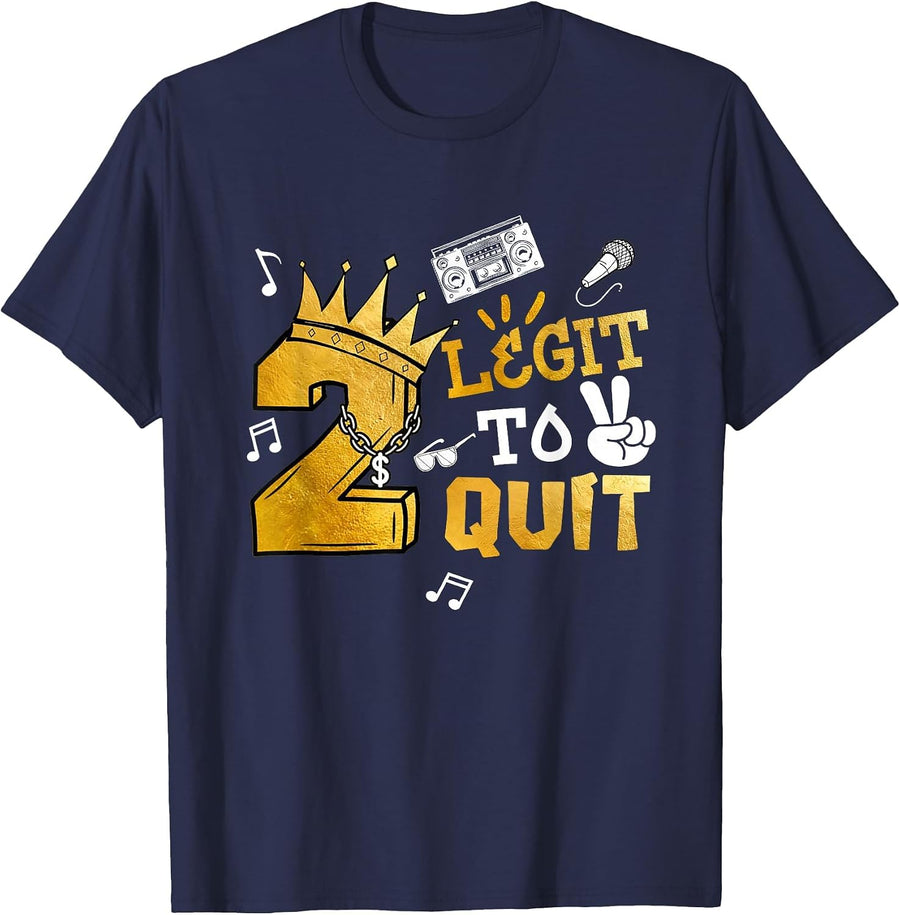 Two Legit to Quit Party Decorations Boy 2nd Birthday Hip Hop T-Shirt - Navy Blue