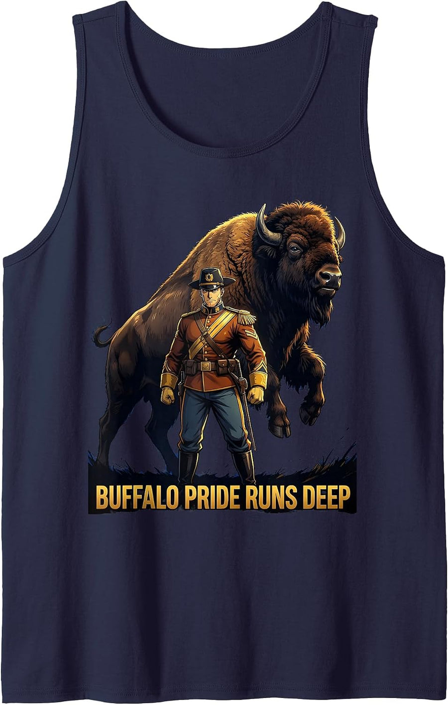 Buffalo Pride Runs Deep Buffalo Soldiers Design Tank Top - Navy Blue