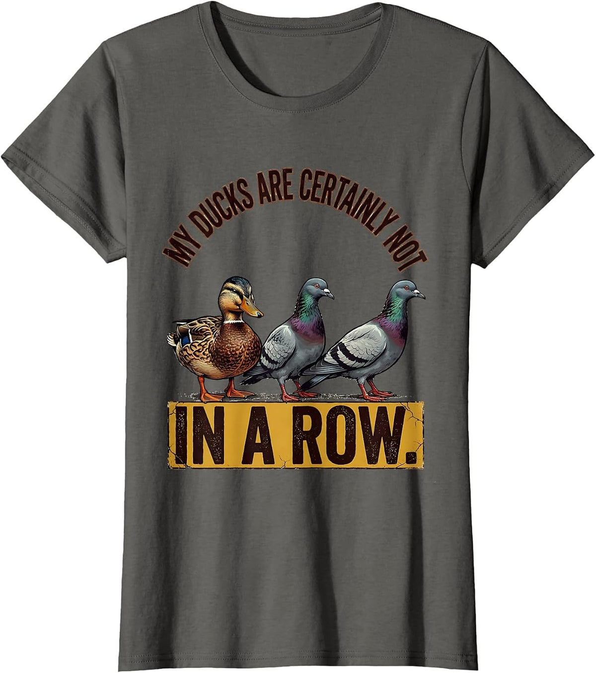 Women's My Ducks Are Certainly Not In A Row Distressed Funny Duck T-Shirt - Asphalt Grey