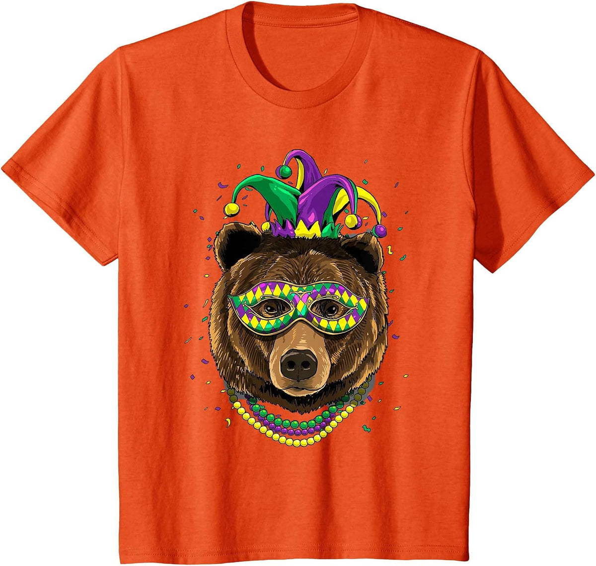 Bear Animal Lover Cute Mardi Gras Carnival Jester T-Shirt, Youth, Orange, X-Small - As Pictured