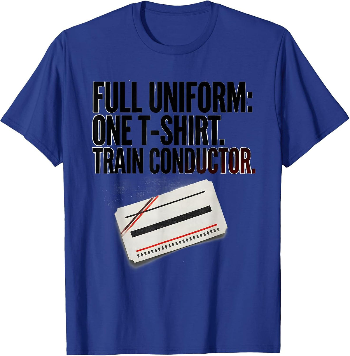 Men's Full Uniform: One T-Shirt. Train Conductor Halloween T-Shirt - Royal Blue