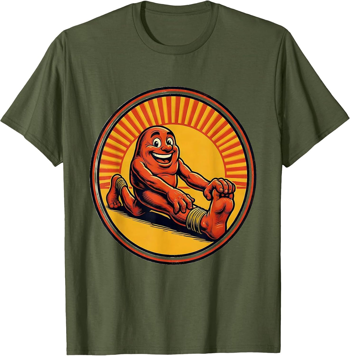 Men's Physical Therapy Hamstring Stretch Sunrise Design T-Shirt - Olive Green