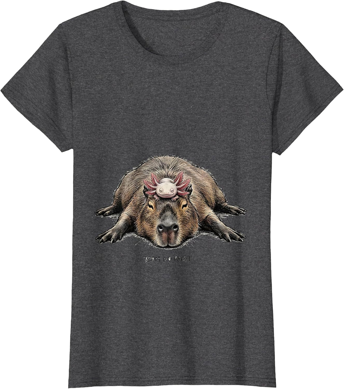 Women's Team No Rush Cute Kawaii Capybara Axolotl Animal Lover Kids T-Shirt - Dark Heather Grey
