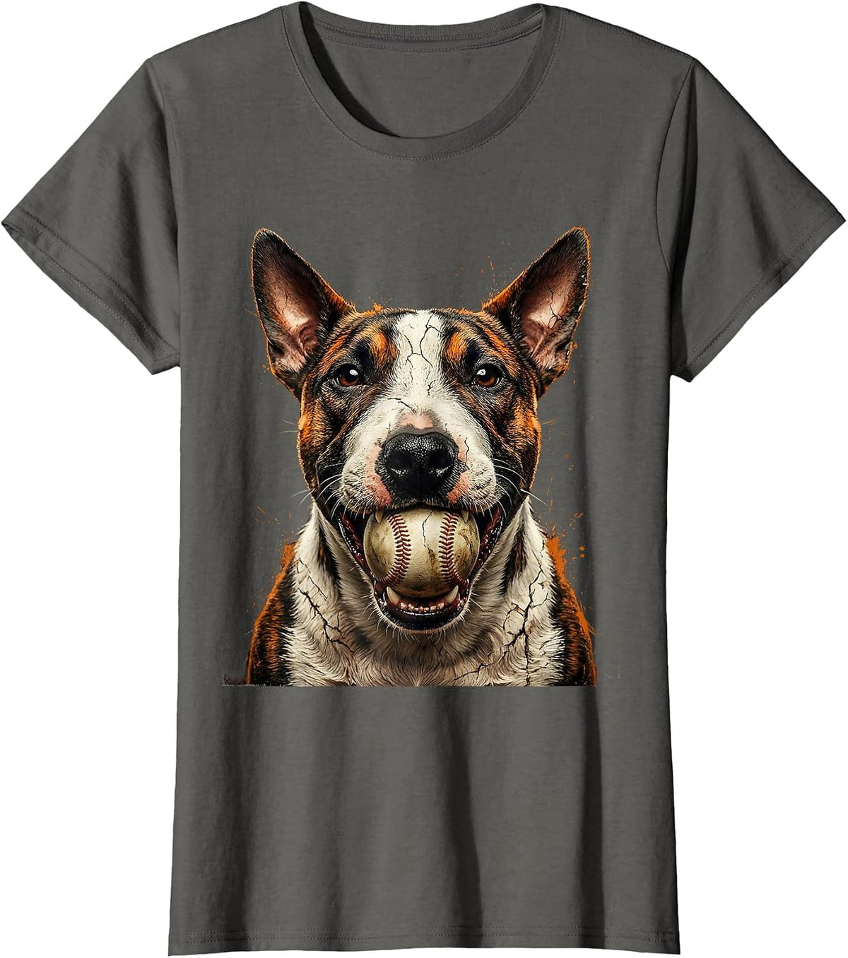 Women's Bull Terrier Baseball Dog Lover Graphic Tee T-Shirt - Asphalt Grey