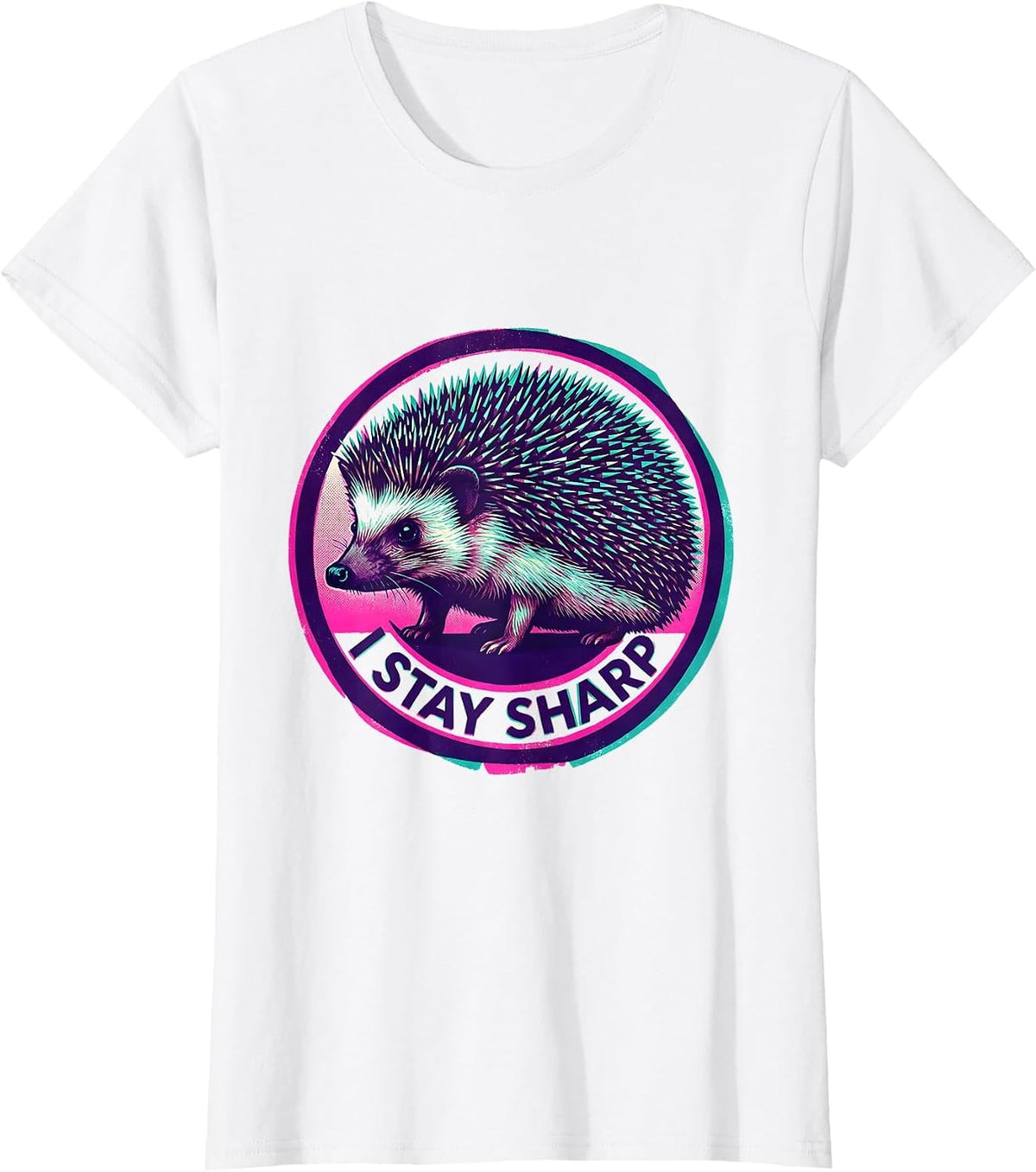 Women's I Stay Sharp Risograph Hedgehog Animal Humor Gift for Kids T-Shirt - White