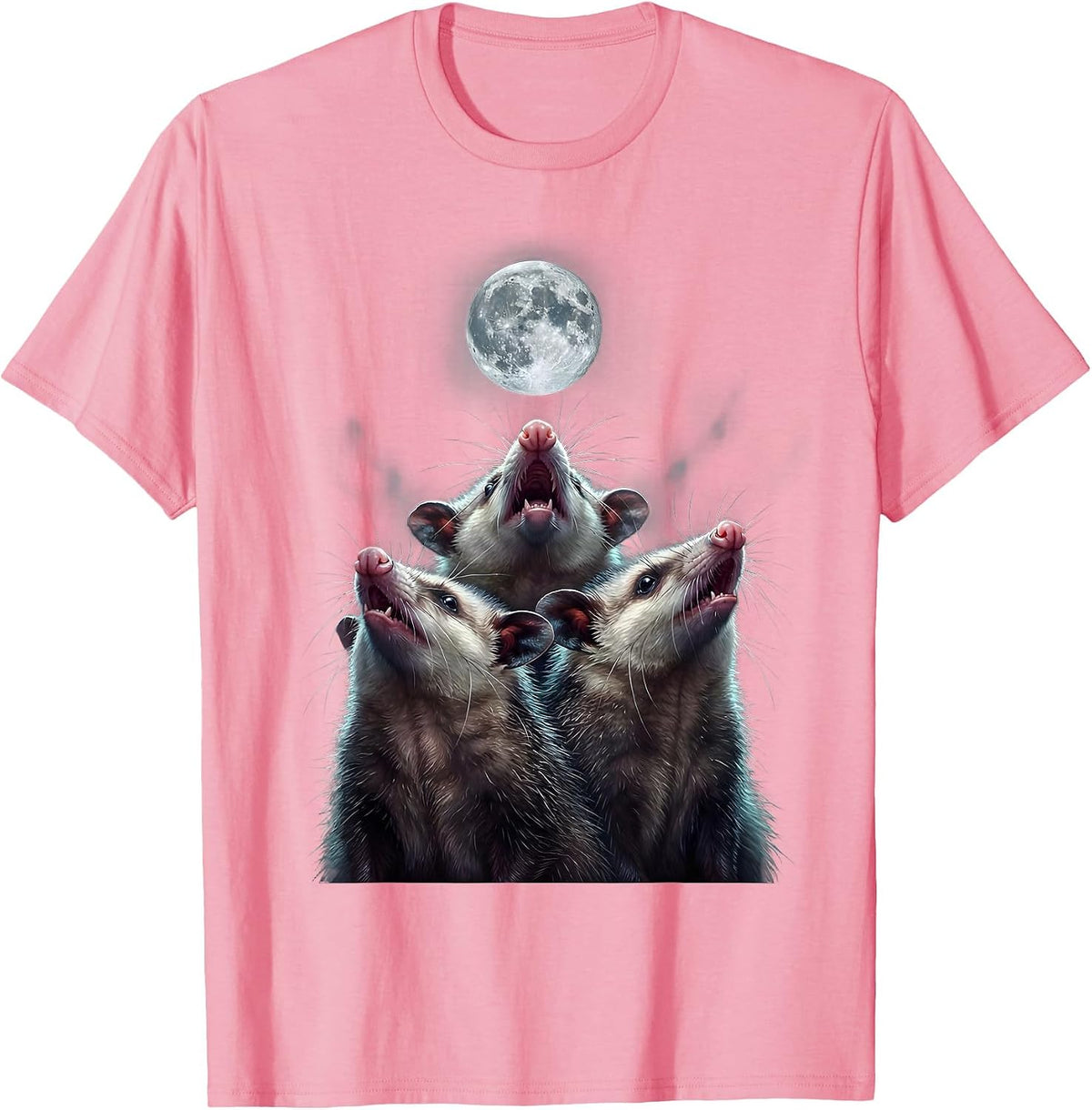 Men's Three Opossums Howling At Moon Funny Animal Meme T-Shirt - Pink