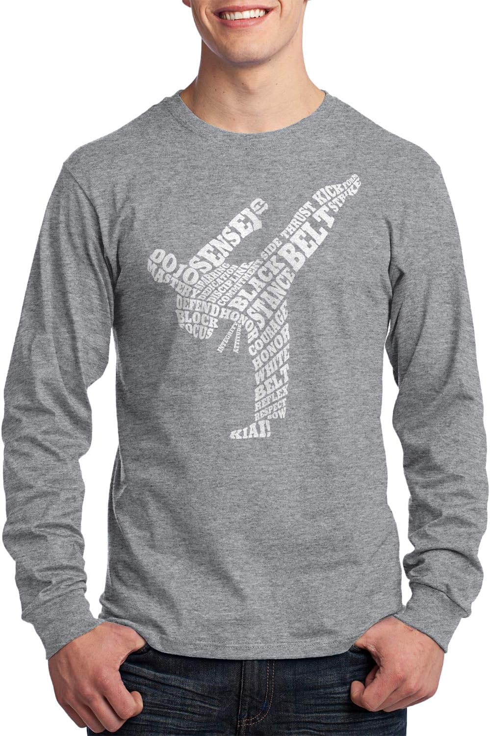 Threadrock Men's Karate Typography Long Sleeve T-Shirt - Sport Gray