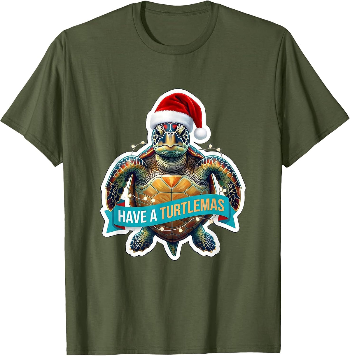 Have A Turtlemas Cheerful Sea Turtle Santa Hat Holiday T-Shirt - Olive Green