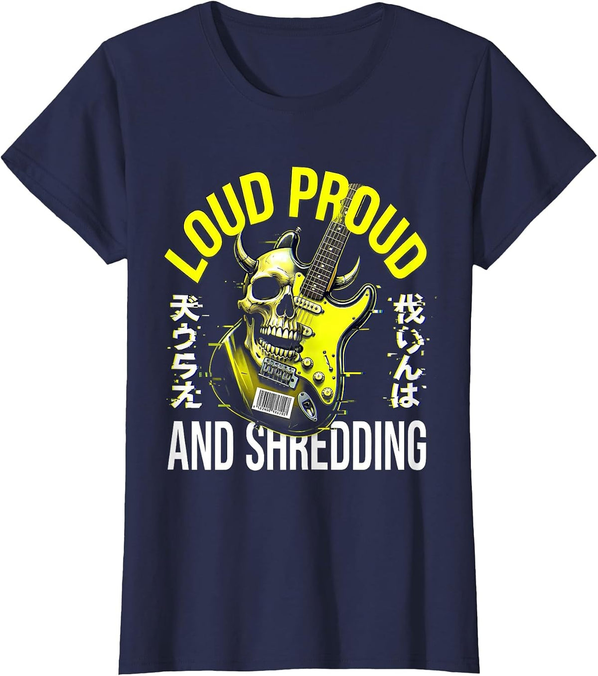 Women's Loud Proud and Shredding 80s Rock Band Design T-Shirt - Navy Blue