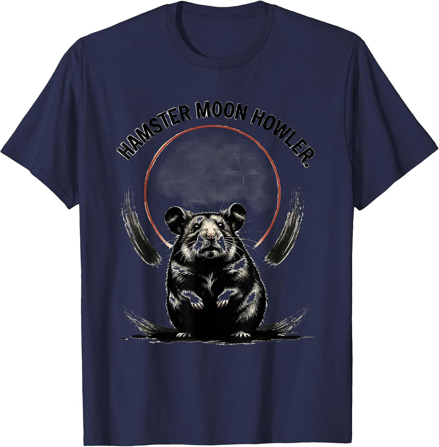 Hamster Moon Howler Funny Small Mammal Pet Lover Gift T-Shirt - Navy Blue
