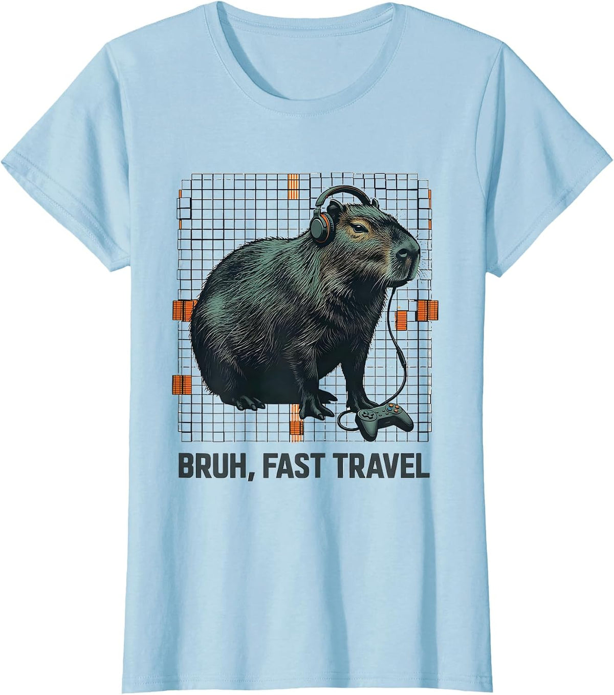 Women's Bruh, Fast Travel Editorial Conceptual Capybara Gamer Meme T-Shirt - Baby Blue