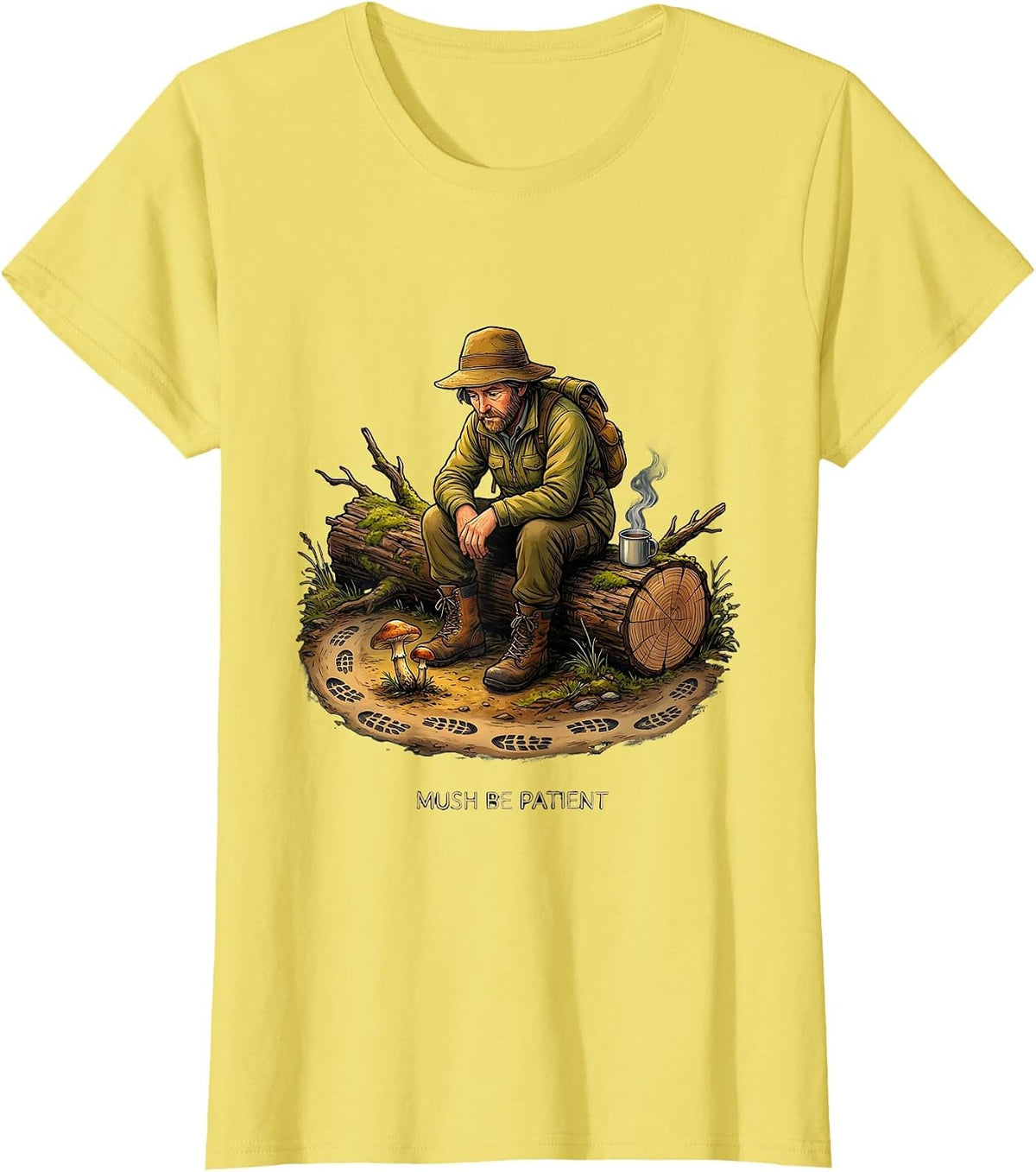 Mush Be Patient Funny Mushroom Forager Morel Hunter Gift T-Shirt - Lemon Yellow