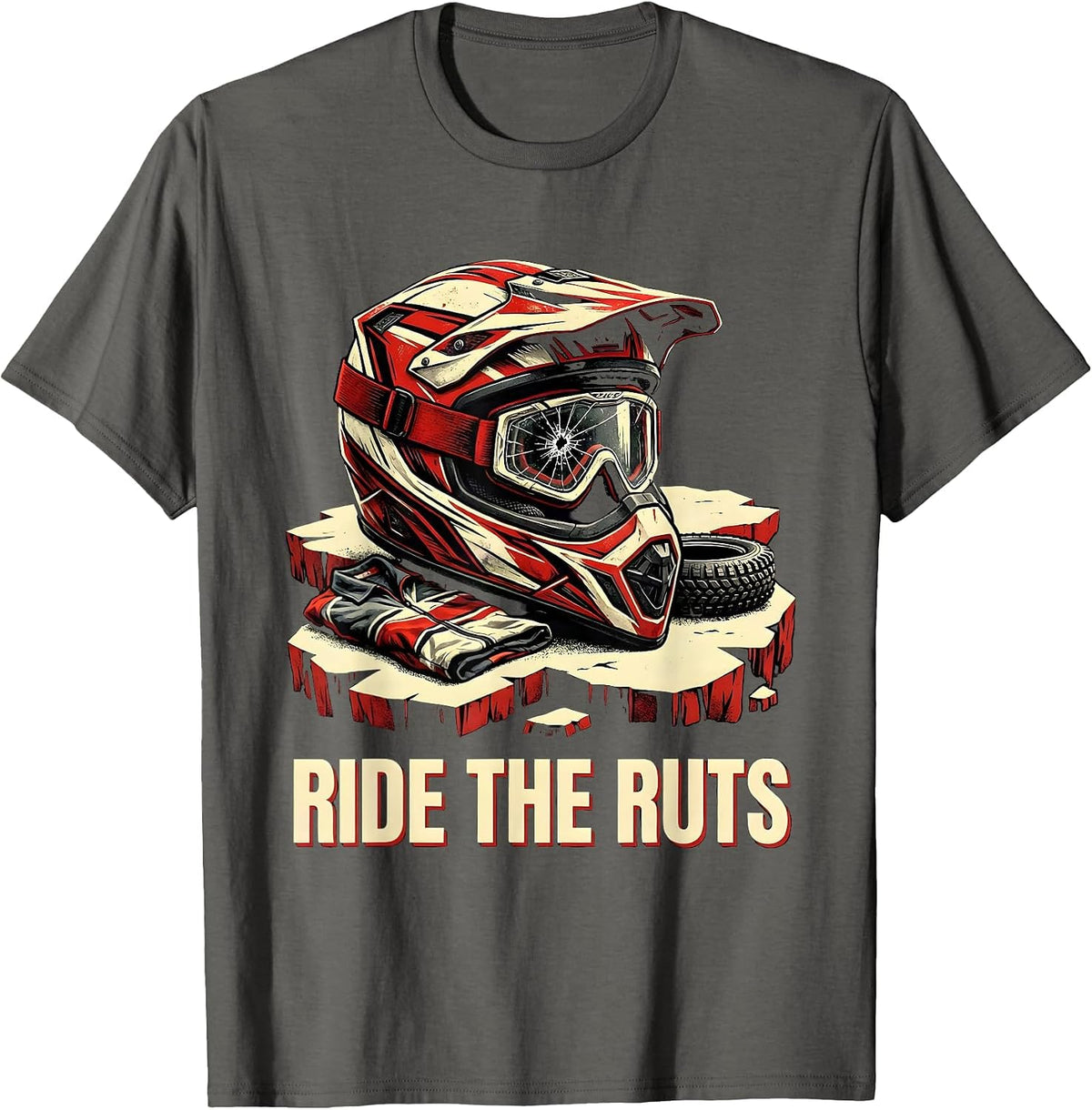 Ride The Ruts Motocross Helmet Dirt Bike Rider Pride T-Shirt - Asphalt Grey