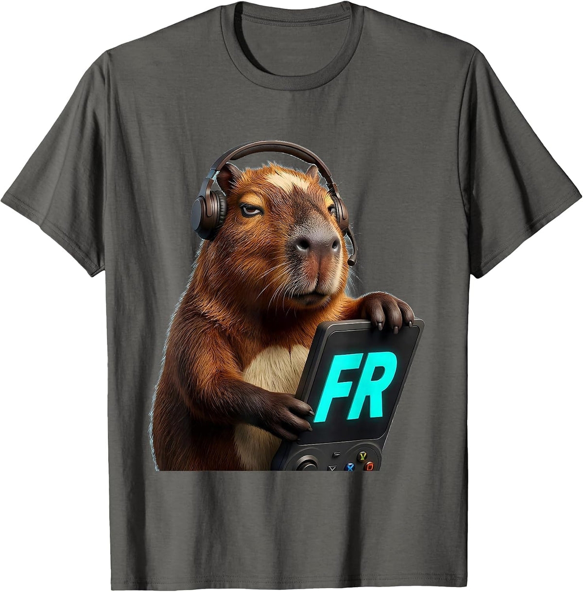 Fr Funny Capybara Gamer Meme Humor Video Games T-Shirt - Asphalt Grey
