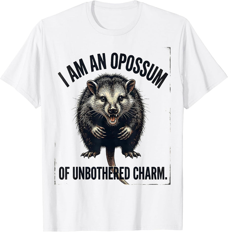 Men's I Am An Opossum Of Unbothered Charm Funny Opossum Meme T-Shirt - White