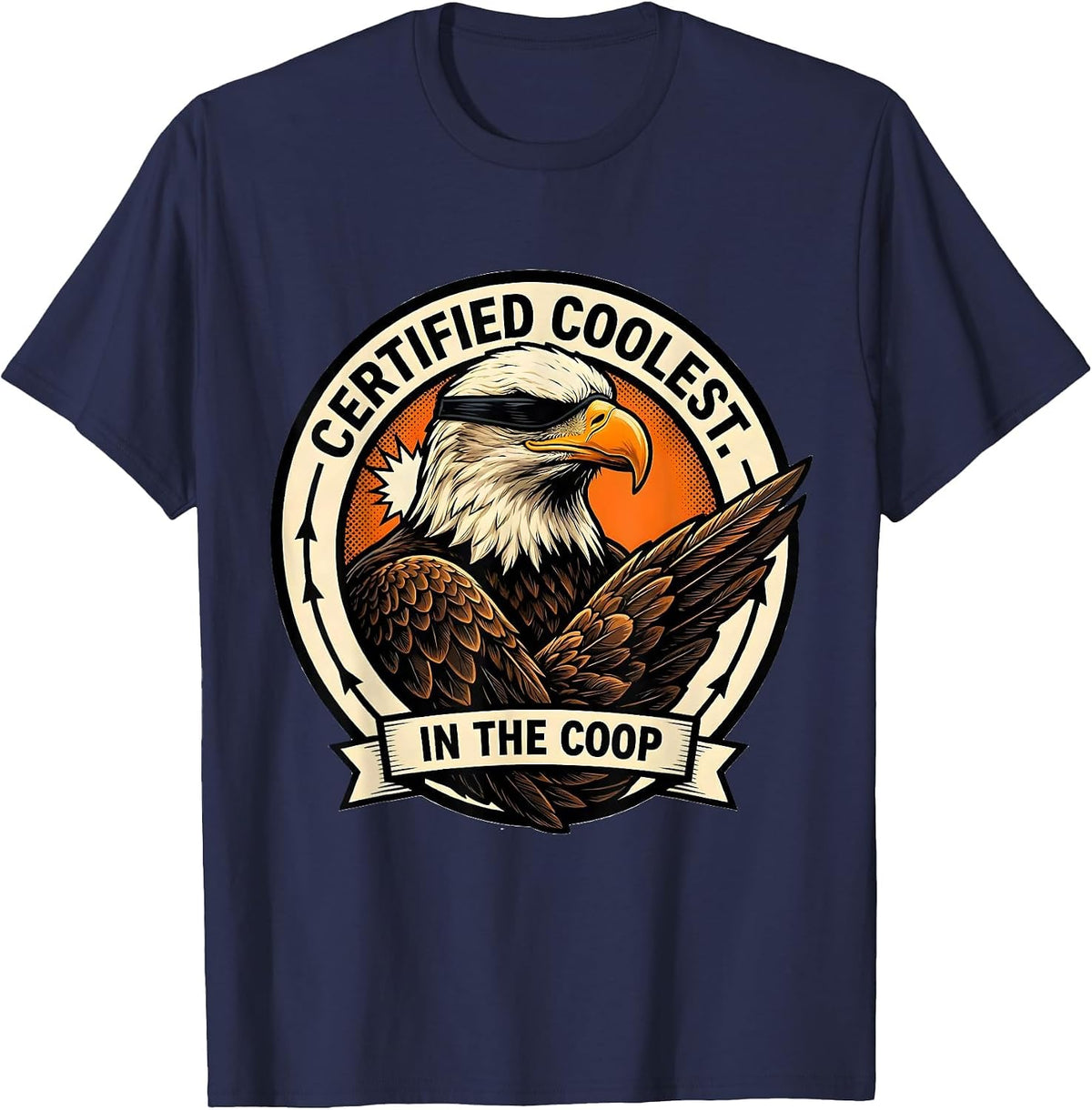 Men's Certified Coolest In The Coop Comic Book Eagle Mascot Humor T-Shirt - Navy Blue