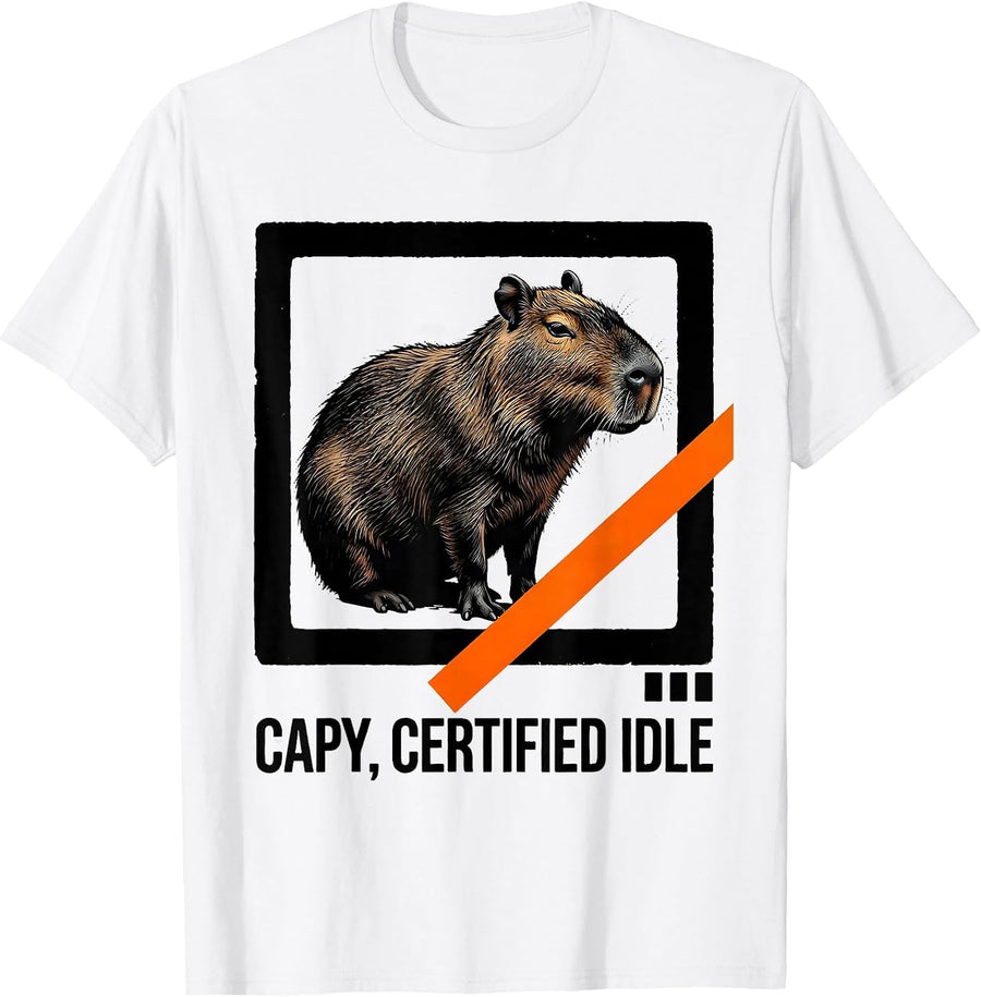 Men's Capy, Certified Idle Funny Capybara Meme Animal Lover Humor T-Shirt - White