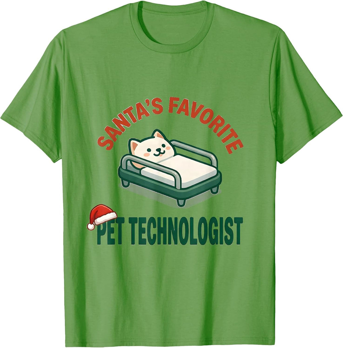 Men's Santa's Favorite PET Technologist Cute Kawaii Radiology Tech T-Shirt - Grass Green