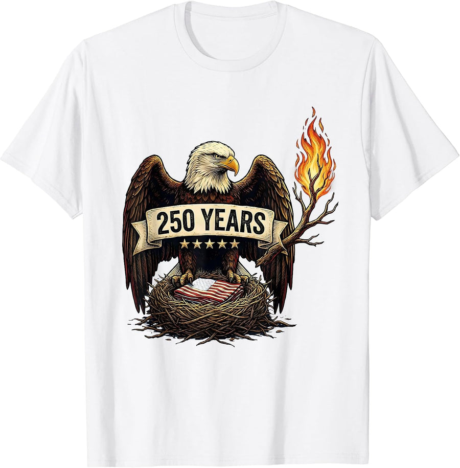 Men's 250 YEARS Patriotic Eagle and Flag 250th Anniversary USA 4th T-Shirt - White
