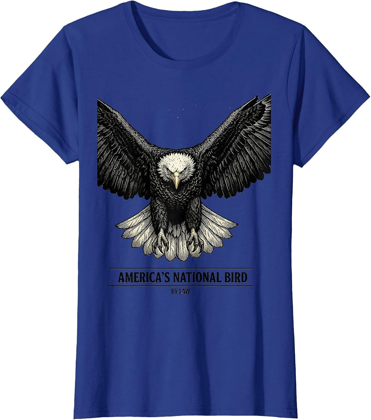 Women's America's National Bird By Law Woodcut Engraving Bald Eagle T-Shirt - Royal Blue
