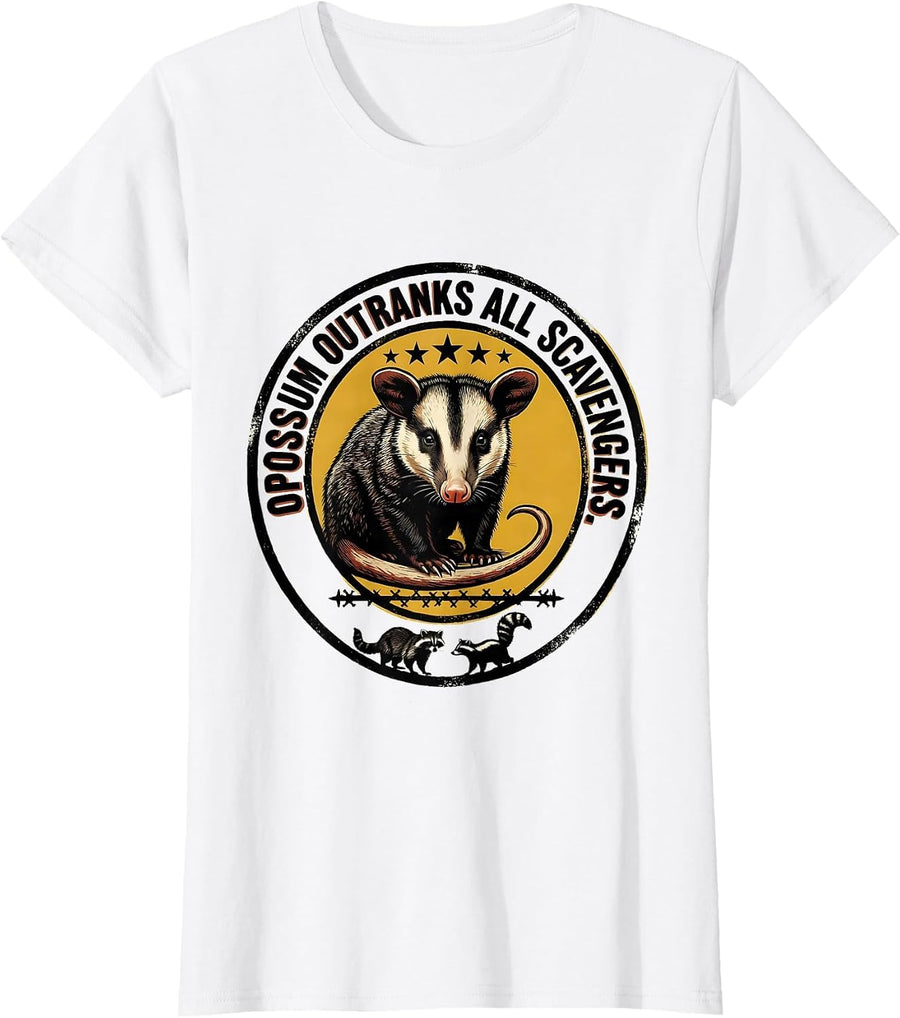 Women's Opossum Outranks All Scavengers Funny Animal Meme Possum T-Shirt - White