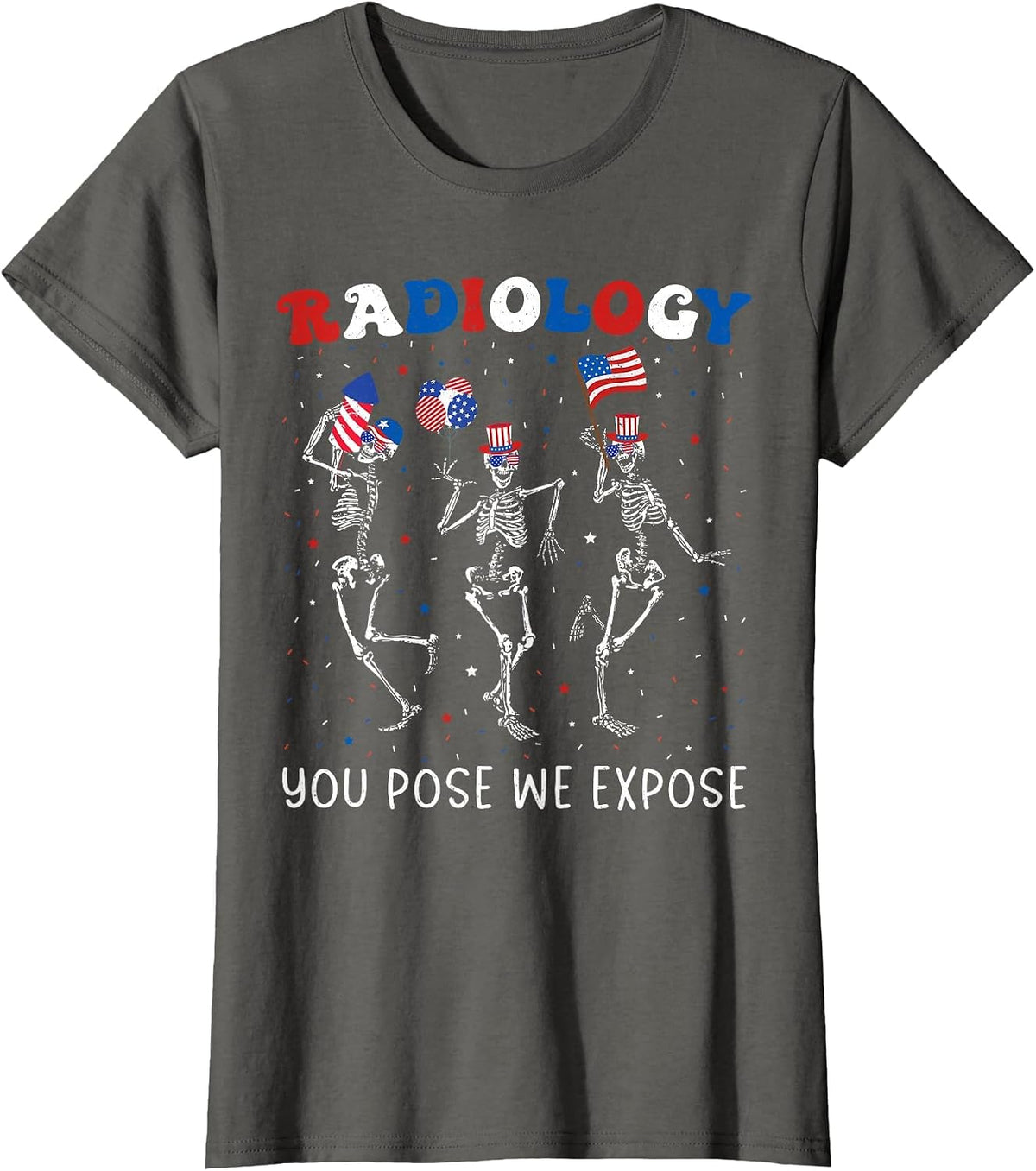 Radiology 4th of July Skeleton Radiologist X-Ray Tech T-Shirt - Asphalt Grey