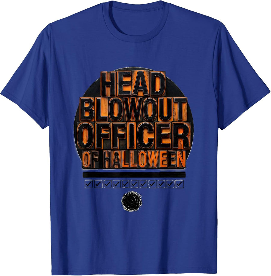 Head Blowout Officer Of Halloween Funny Hairstylist Barber T-Shirt - Royal Blue