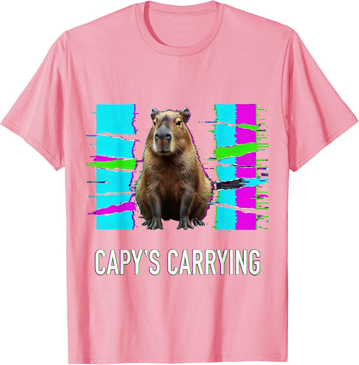 Men's capy's carrying Glitch Datamosh Funny Capybara Meme Animal T-Shirt - Pink