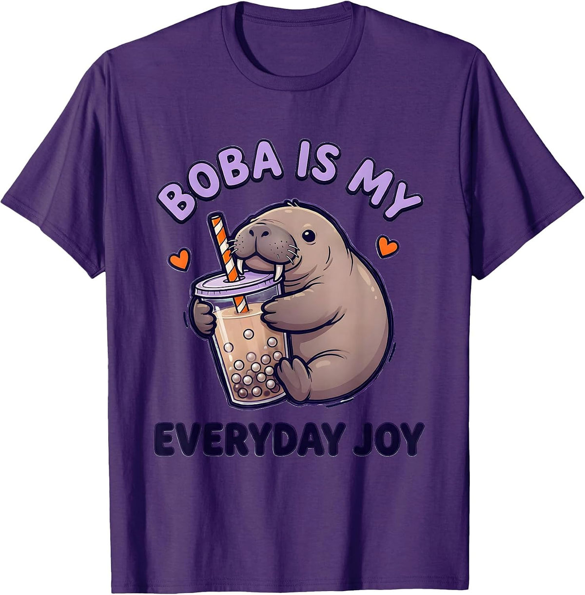 Men's Boba Is My Everyday Joy Kawaii Manatee Boba Tea Lover Gift T-Shirt - Purple