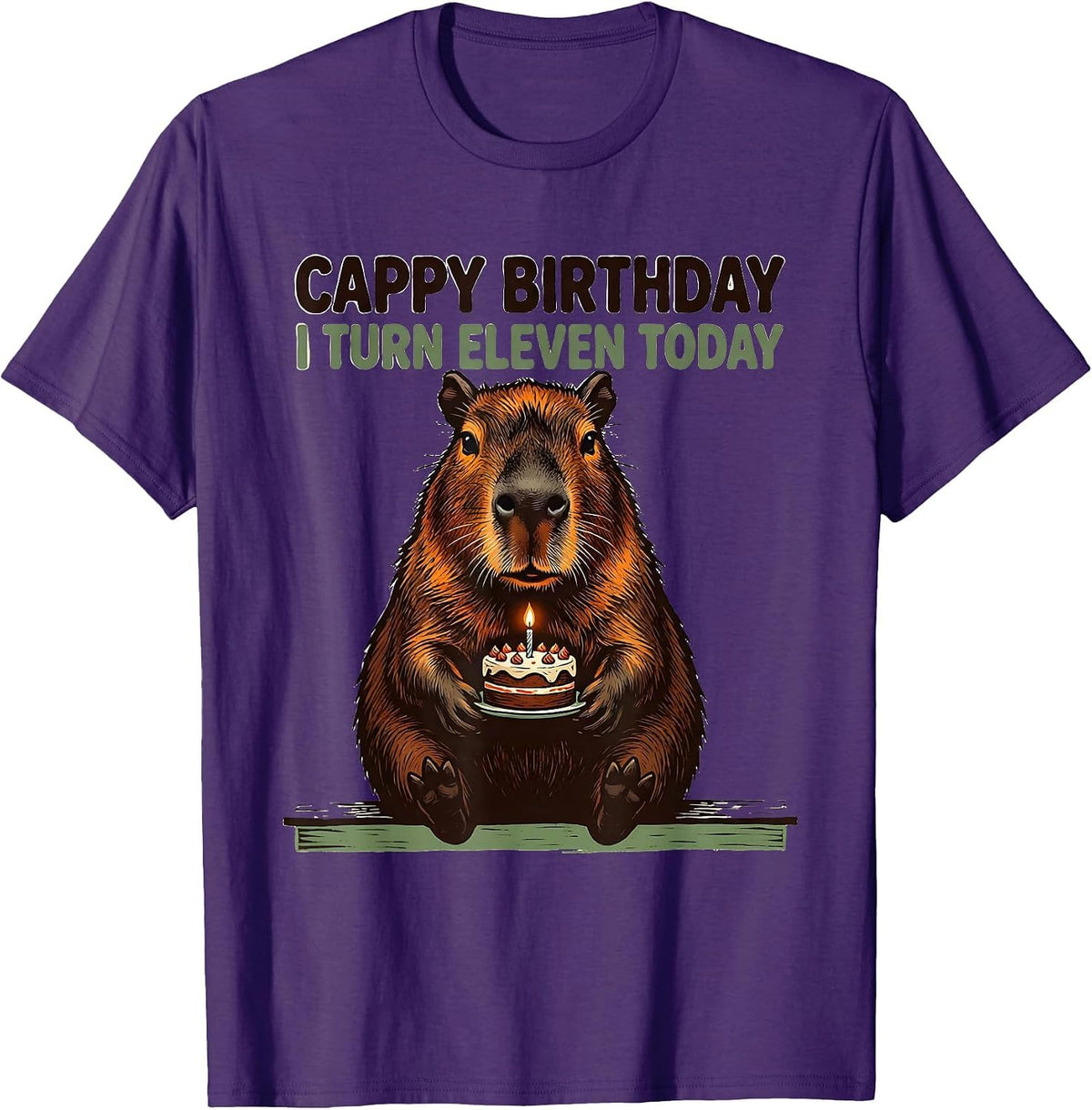 Cappy Birthday I Turn Eleven Today Kawaii Capybara Birthday T-Shirt - Purple