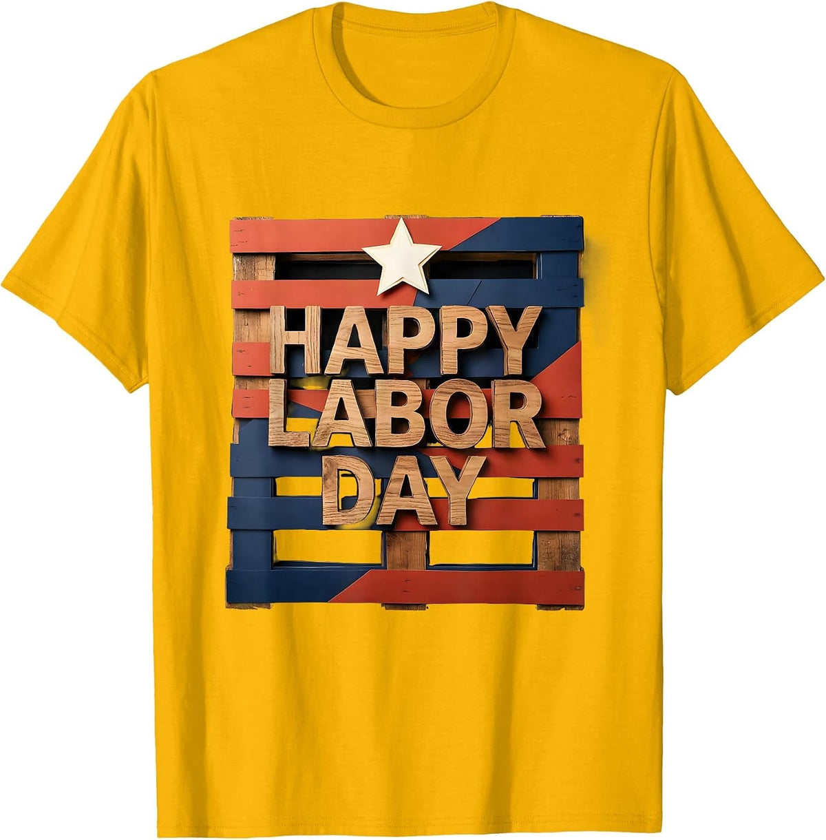 Men's Happy Labor Day Patriotic Union Pride Paper Cutout Graphic T-Shirt - Golden Yellow