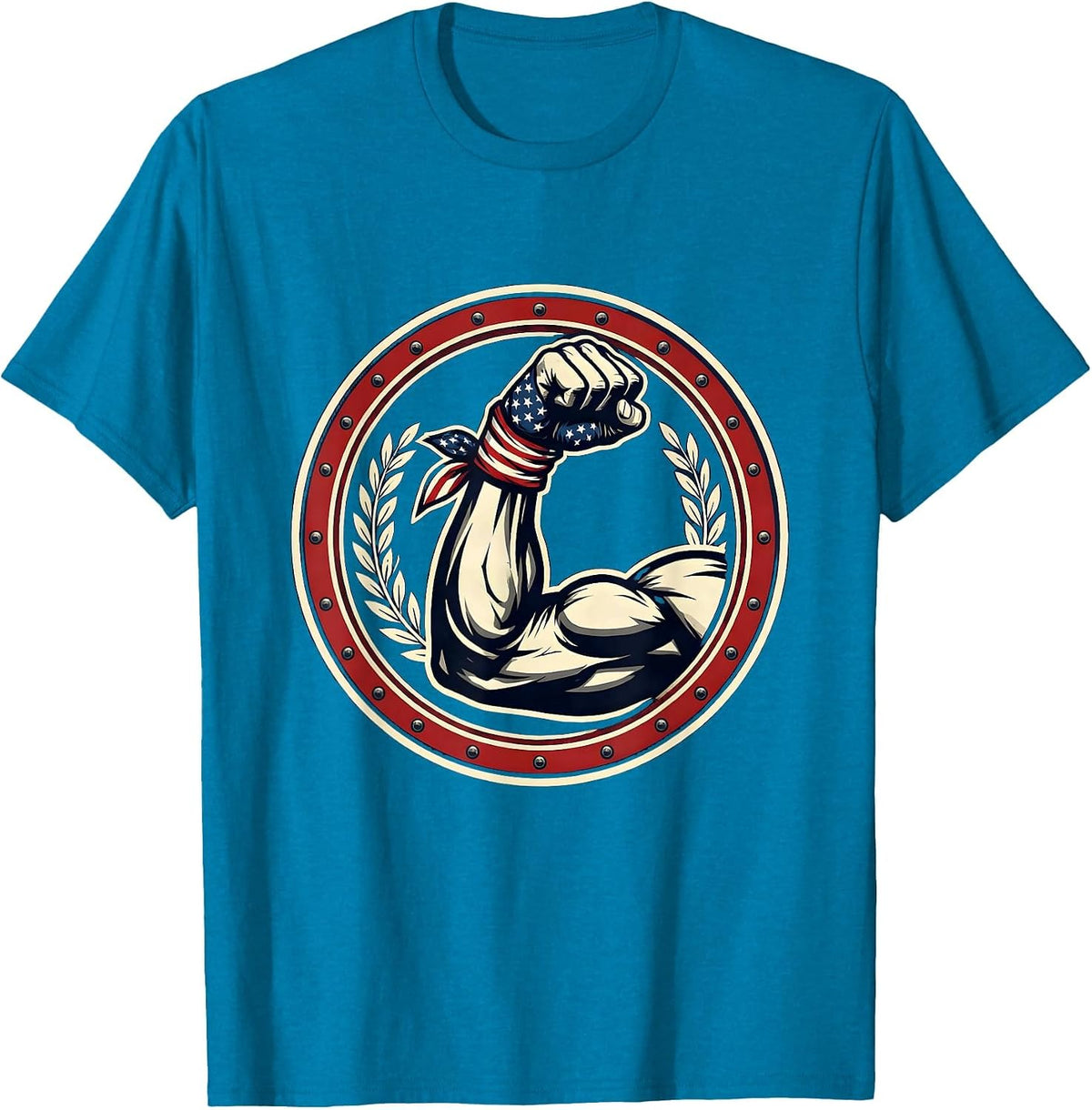 Rosie the Riveter American Flag Bandana Bicep T-Shirt - Sapphire Blue