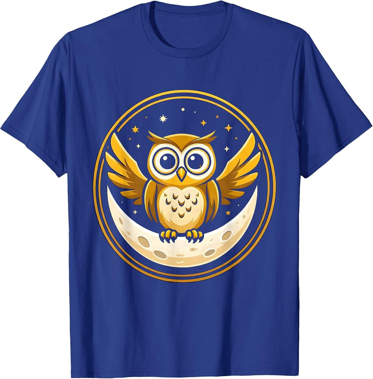 Kids Halloween Owl on Crescent Moon Design T-Shirt - Royal Blue