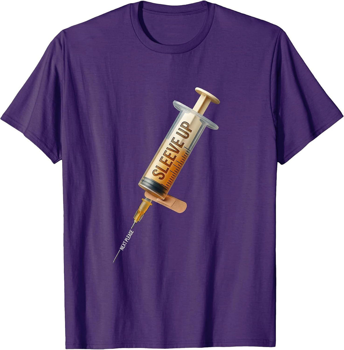 Men's Sleeve Up, Next Please Funny Nurse Doctor Vaccine Humor T-Shirt - Purple