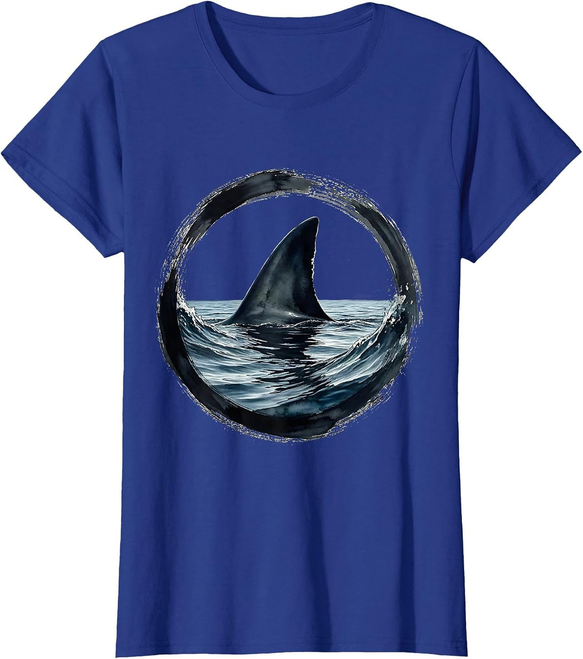 Women's Shark Fin Glassy Ocean Wave Surf Design T-Shirt - Royal Blue