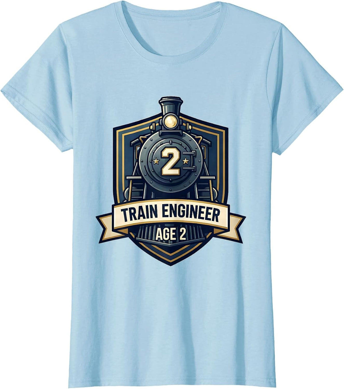 Women's Train Engineer Age 2 Toddler Birthday Train Lover Humor T-Shirt - Baby Blue