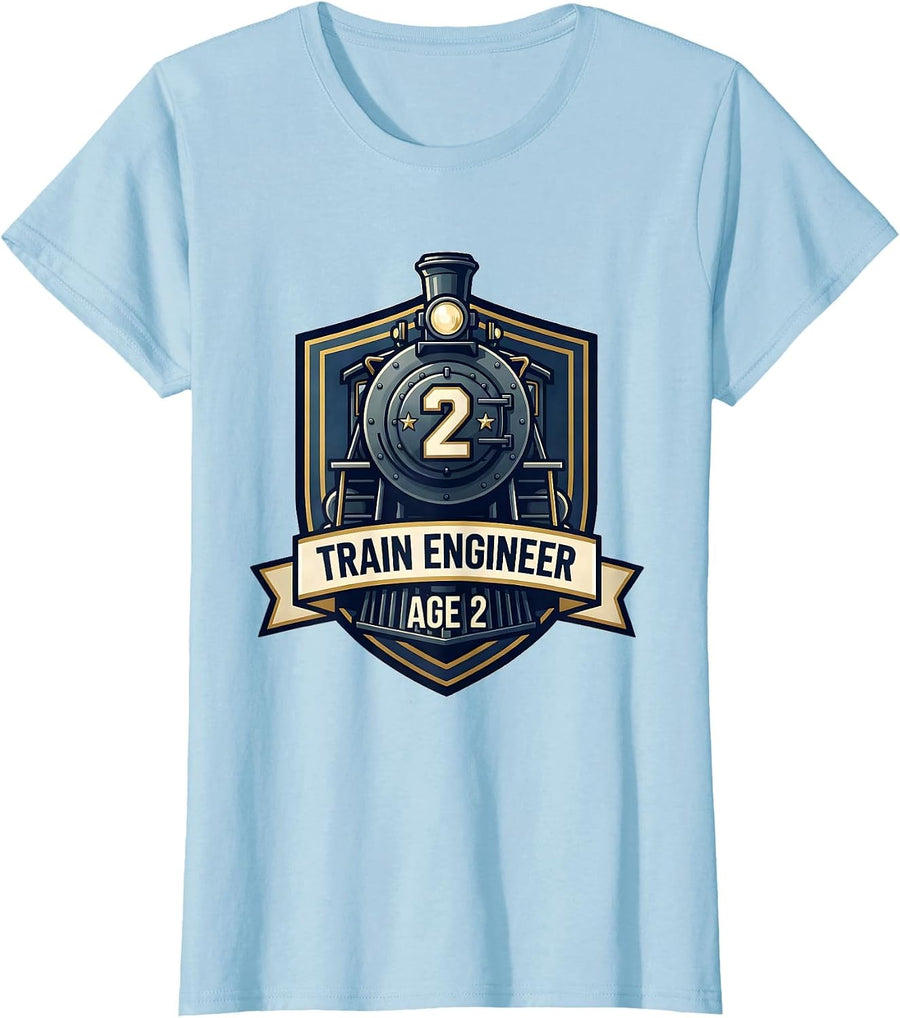 Women's Train Engineer Age 2 Toddler Birthday Train Lover Humor T-Shirt - Baby Blue